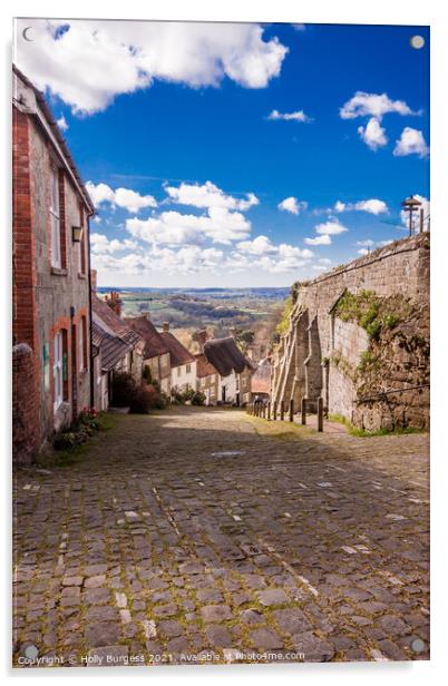 'Steep Journey: Shaftesbury's Iconic Gold Hill' Acrylic by Holly Burgess