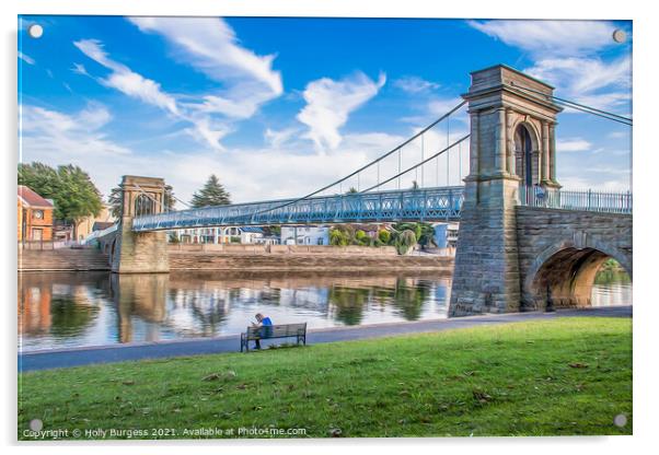 Nottingham's Historic Wilford Suspension Bridge Acrylic by Holly Burgess