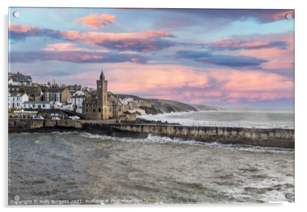 PortLeven a town in Cornwall, small fishing village,  Acrylic by Holly Burgess