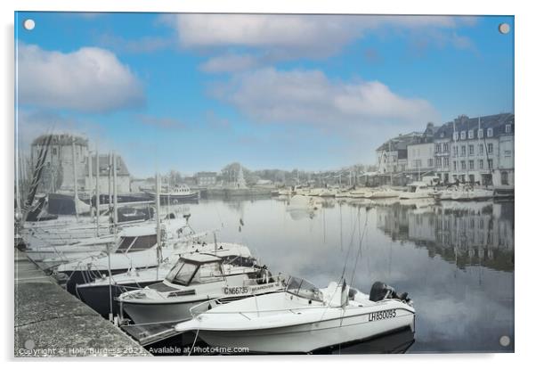 Honfleur France, converted the Boats to Black & White, leaving the sky as it was  Acrylic by Holly Burgess