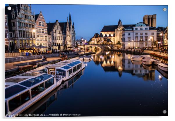 Ghent's Enchanting Night-time Panorama Acrylic by Holly Burgess