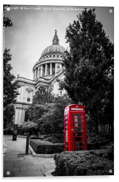 Red Phone Box By St Pauls Acrylic by Gary Cooper