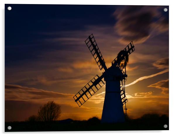 Thurne Mill by Moonlight Acrylic by Bill Daniels