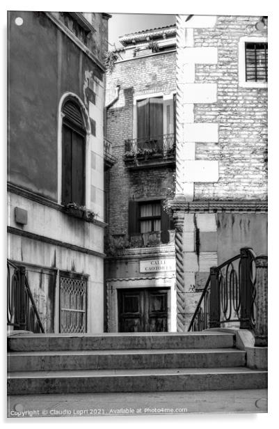 Alley in Venice Black&White Acrylic by Claudio Lepri