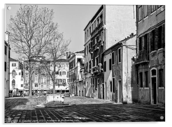 Square in Venice Black&White Acrylic by Claudio Lepri