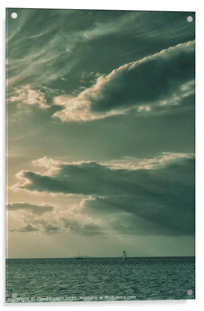Sailing under cloudy sky Acrylic by Claudio Lepri