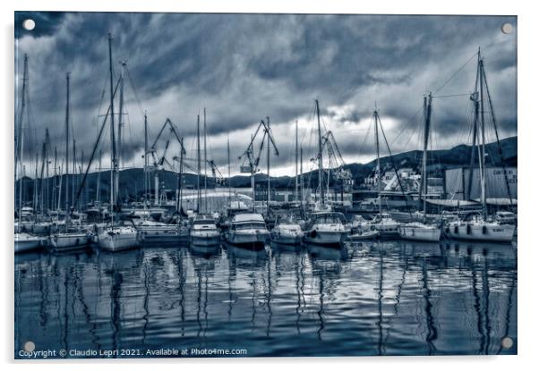 Genoa marina #1 - Docks in blue Acrylic by Claudio Lepri