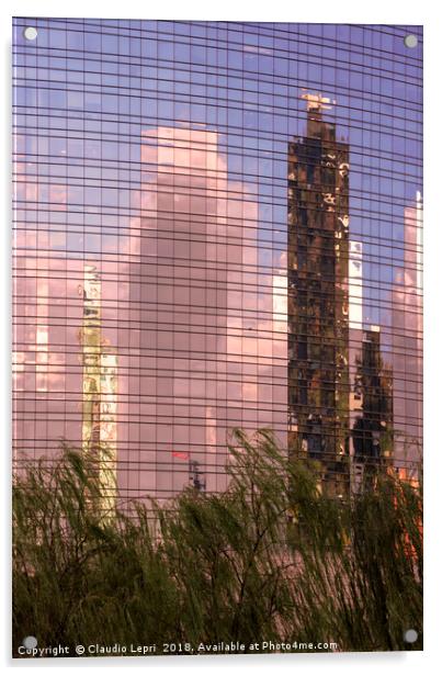 Green towers on mirror-glass Acrylic by Claudio Lepri