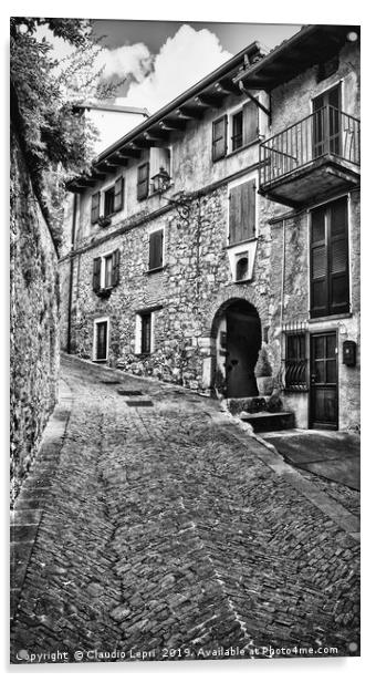 Alley in alpine village, BW Acrylic by Claudio Lepri