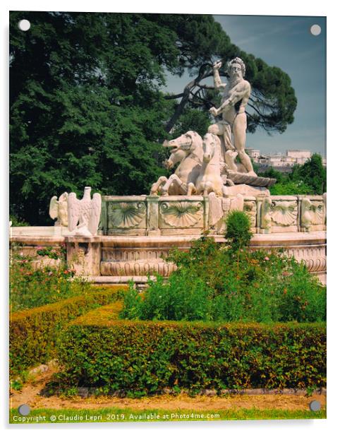 The Fountain of Neptune - Tree background Acrylic by Claudio Lepri