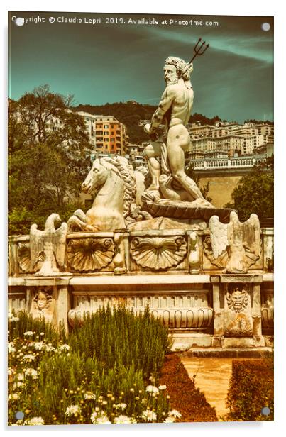 The Fountain of Neptune -  City background Acrylic by Claudio Lepri