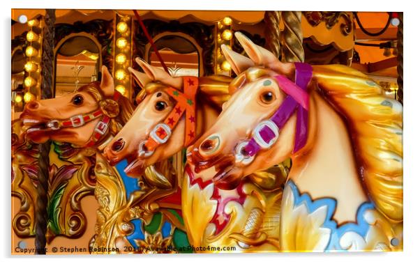 Three colourful hand painted carousel horses Acrylic by Stephen Robinson