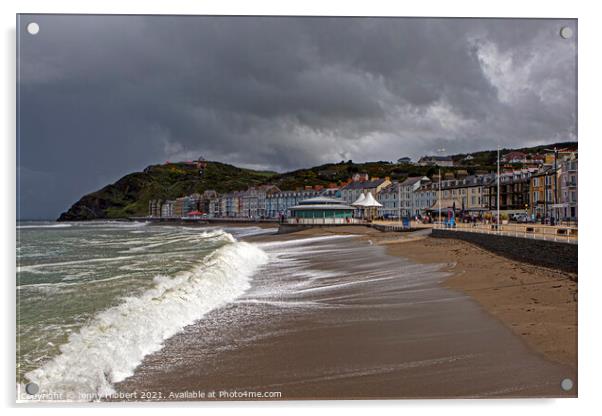 Aberystwyth on a stormy day with Constitution hill in the distance Acrylic by Jenny Hibbert