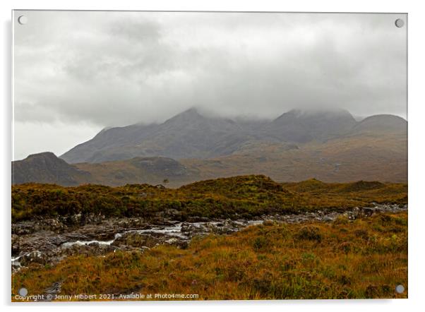 Cuillin Mountains with the river Sligachan running below Acrylic by Jenny Hibbert