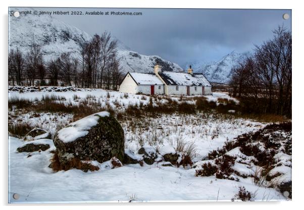 Winter at Black Rock Cottage Glencoe Acrylic by Jenny Hibbert