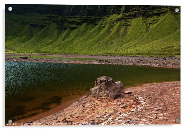 Lake of Llyn Y Fan Fawr in the drought South Wales Acrylic by Jenny Hibbert