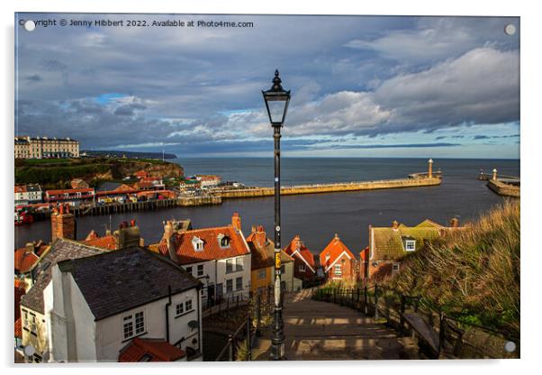 Looking over Whitby Old town & harbour Acrylic by Jenny Hibbert