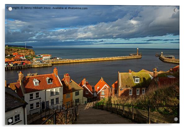 Whitby seaport from the steps of St Mary's church Acrylic by Jenny Hibbert