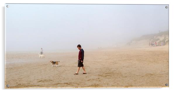 Taking a walk on the beach in summer mist Acrylic by Jenny Hibbert