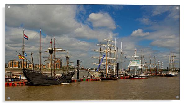 Tall ships at Greenwich London Acrylic by Jenny Hibbert