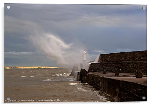 Porthcawl storm with Glamorgan heritage coastline  Acrylic by Jenny Hibbert