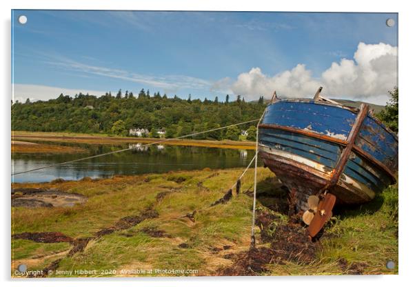 Boat on the Loch Sunart Western Isles Scotland Acrylic by Jenny Hibbert