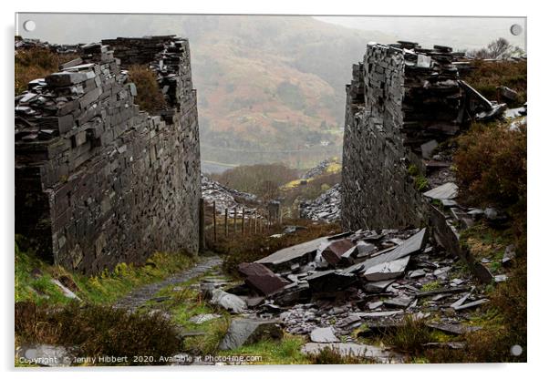 Dinorwic Slate Quarry on a misty morning Acrylic by Jenny Hibbert