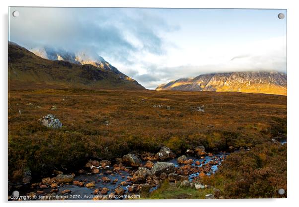 Stream running through Glencoe mountain pass Acrylic by Jenny Hibbert