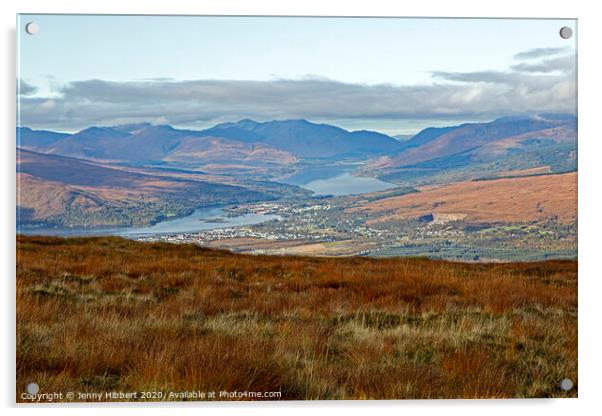 Aonach Mor looking over the hills & lochs of Lochabar Acrylic by Jenny Hibbert
