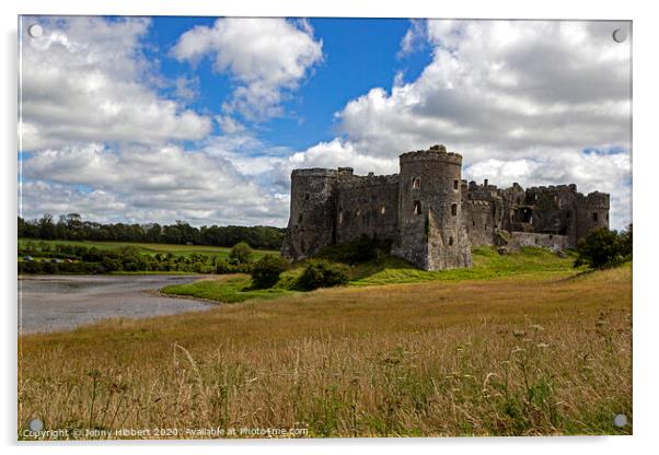 View of Carew castle with tidal pool Acrylic by Jenny Hibbert