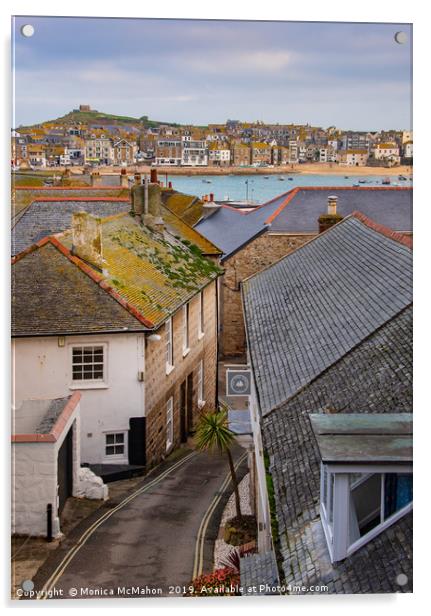 Over the Roof Tops to St Ives Harbour  Acrylic by Monica McMahon