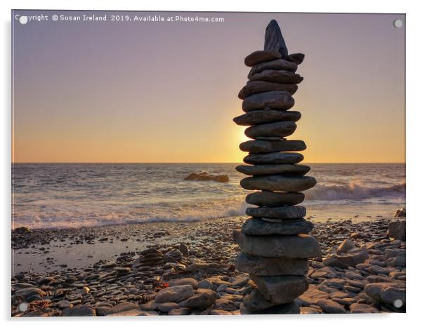 Stacked stones before a sunset  Acrylic by Susan Ireland