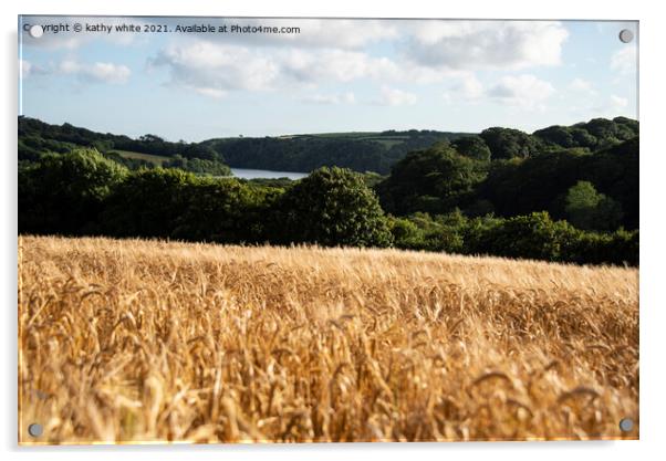 Barley Field by the lake Acrylic by kathy white