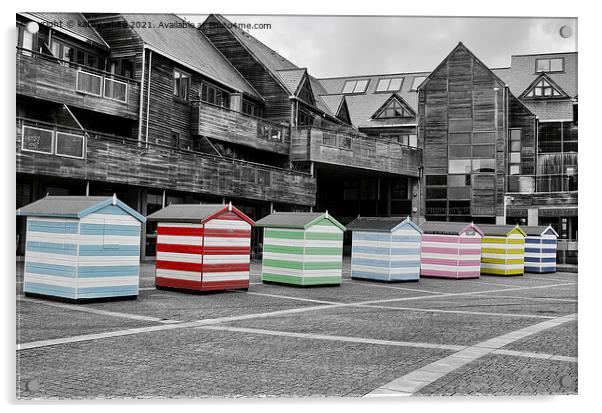 falmouth,Beach Huts,colour pop Acrylic by kathy white