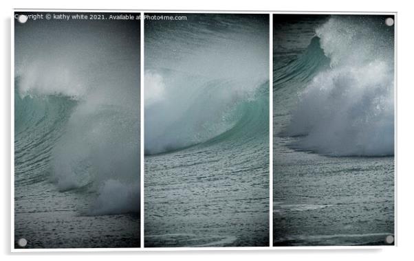 Cornwall waves, three waves Acrylic by kathy white