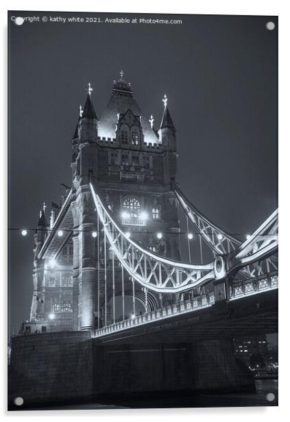 Tower Bridge London Black and white Acrylic by kathy white