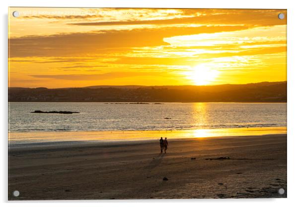 Romantic walk,golden sunset,Cornwall Acrylic by kathy white