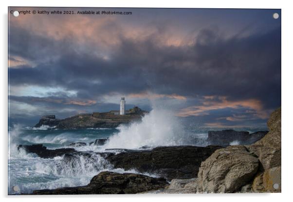 Storm approaching Godrevy  lighthouse Acrylic by kathy white