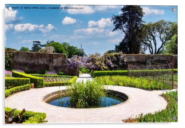 wisteria of Heligan garden pond Acrylic by kathy white