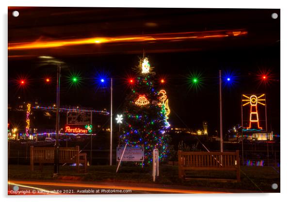 Porthleven Christmas lights Acrylic by kathy white