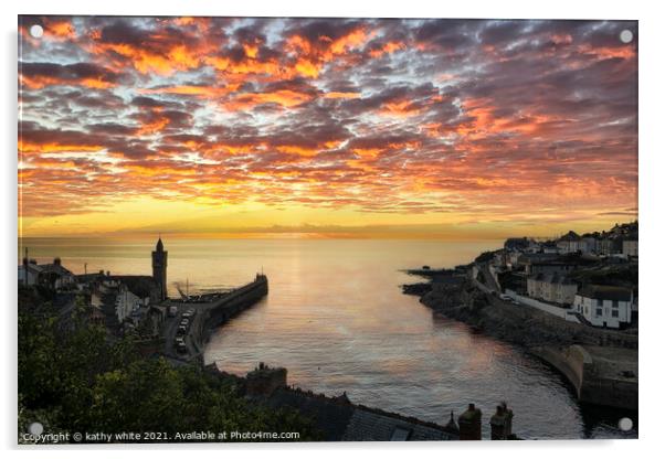 Porthleven Harbour Cornwall sunset Acrylic by kathy white