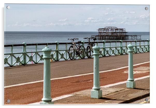 Brighton Seafront, Old Pier, with  Bicycles Acrylic by kathy white