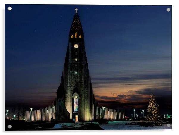 Hallgrimskirkja Church , Reykjavik Iceland Acrylic by kathy white