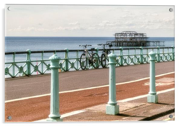 Brighton Seafront, Old Pier, with  Bicycles Acrylic by kathy white