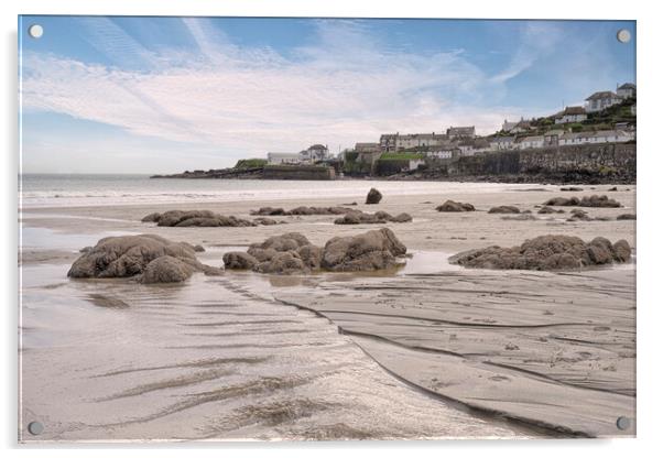 Coverack Cornwall , Cornish beach,low tide Acrylic by kathy white