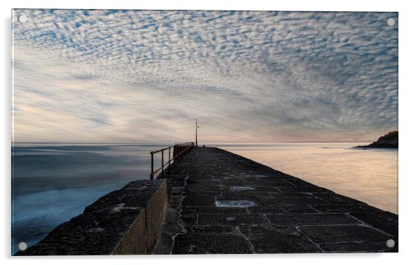Mackerel Sky over Porthleven Harbour Acrylic by kathy white