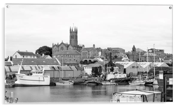 newlyn harbour Penzance Cornwall,black and white Acrylic by kathy white