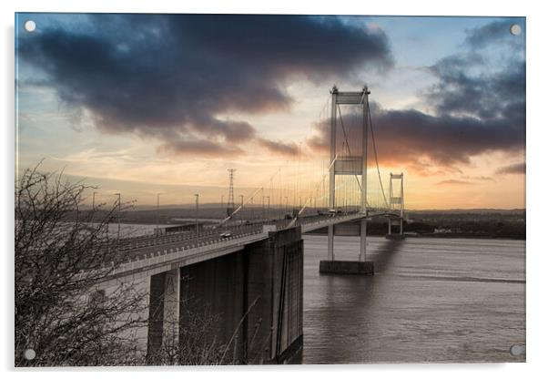The Severn Bridge ,sunset, Prince of Wales Bridge Acrylic by kathy white