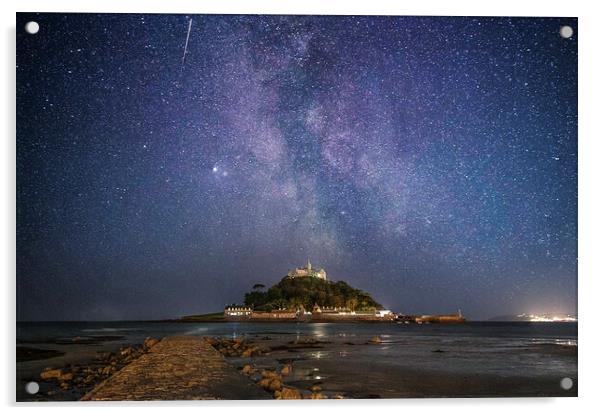 St Michaels Mount under the Milky Way Acrylic by kathy white