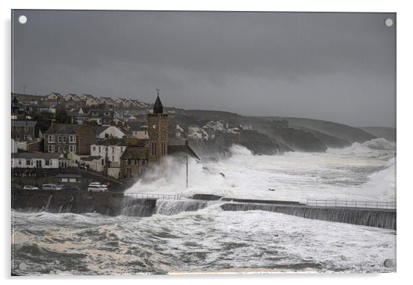 Porthleven  storm Kathleen,  Acrylic by kathy white